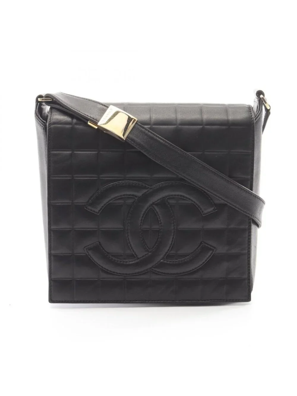 Chanel Shoulder Bag Choco Bar Black Lambskin CC Logo
